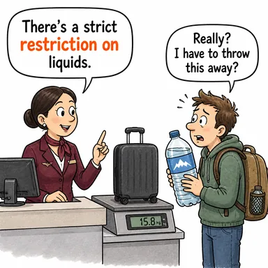 restriction on (üzerinde kısıtlama, sınırlama) karikatürü — diyalogla bağlam içinde öğren