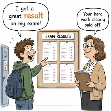 result (sonuç; (-den) kaynaklanmak / (-e) yol açmak) karikatürü — diyalogla bağlam içinde öğren