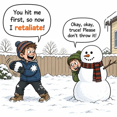 retaliate (misilleme yapmak, intikam almak, karşılık vermek) karikatürü — diyalogla bağlam içinde öğren