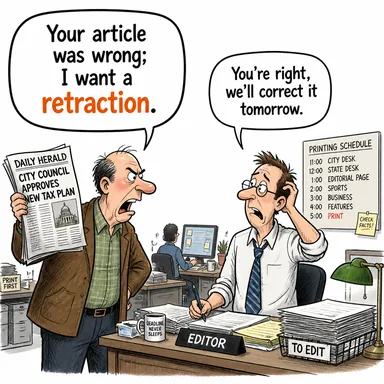 retraction (geri alma (sözü/yazıyı), içeri çekme) karikatürü — diyalogla bağlam içinde öğren