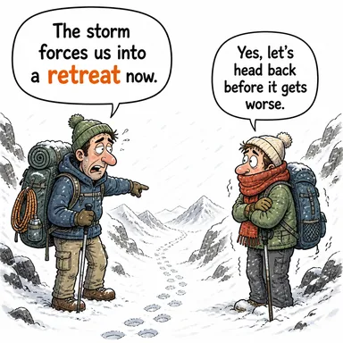 retreat (geri çekilme, sığınak) karikatürü — diyalogla bağlam içinde öğren