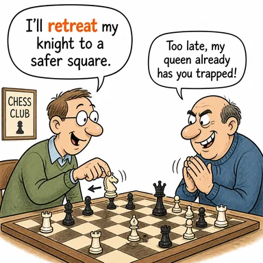 retreat (geri çekilmek) karikatürü — diyalogla bağlam içinde öğren