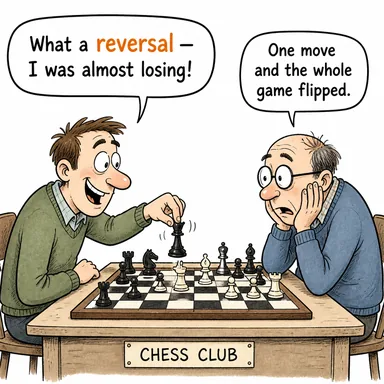 reversal (tersine çevirme, (kararın) bozulması, geri dönüş) karikatürü — diyalogla bağlam içinde öğren