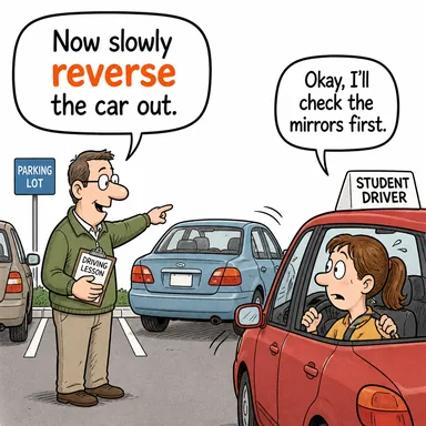 reverse (tersine çevirmek, geri almak, iptal etmek) karikatürü — diyalogla bağlam içinde öğren