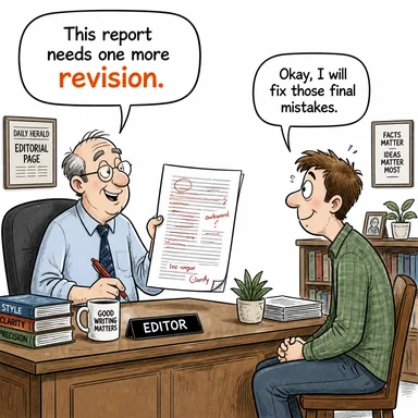 revision (gözden geçirme, düzeltme) karikatürü — diyalogla bağlam içinde öğren