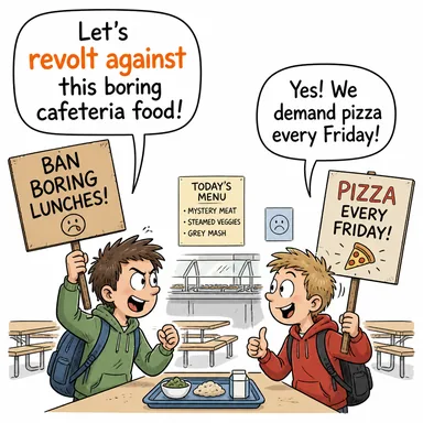 revolt against (isyan etmek, ayaklanmak) karikatürü — diyalogla bağlam içinde öğren