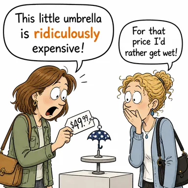 ridiculously (gülünç derecede, saçma bir şekilde) karikatürü — diyalogla bağlam içinde öğren