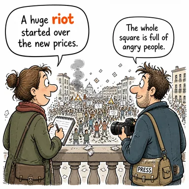 riot (isyan, ayaklanma, kargaşa) karikatürü — diyalogla bağlam içinde öğren