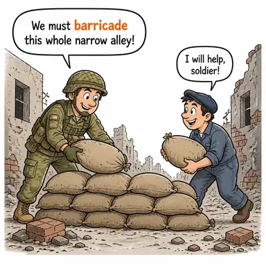 barricade (barikat kurmak, yolunu kesmek) karikatürü — diyalogla bağlam içinde öğren