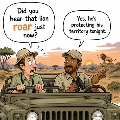 roar (kükremek, gürlemek) karikatürü — diyalogla bağlam içinde öğren