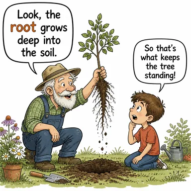 root (kök, köken, kaynak) karikatürü — diyalogla bağlam içinde öğren