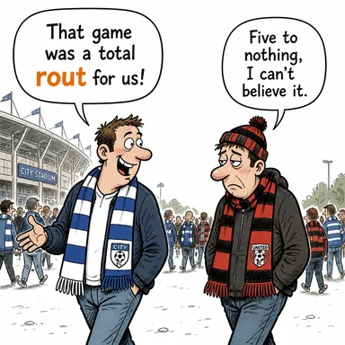 rout (bozgun, hezimet) karikatürü — diyalogla bağlam içinde öğren