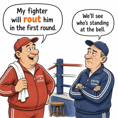 rout (bozguna uğratmak) karikatürü — diyalogla bağlam içinde öğren