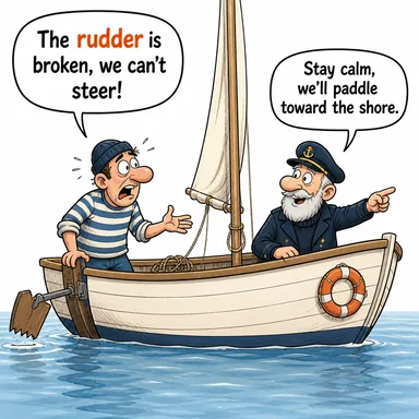 rudder (dümen) karikatürü — diyalogla bağlam içinde öğren