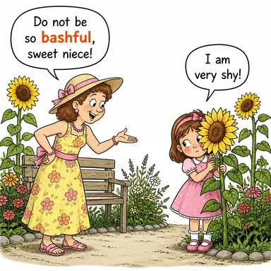 bashful (utangaç, çekingen, sıkılgan) karikatürü — diyalogla bağlam içinde öğren
