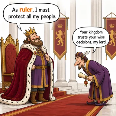 ruler (hükümdar, yönetici, cetvel) karikatürü — diyalogla bağlam içinde öğren