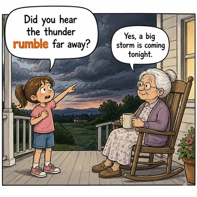 rumble (gürüldemek, gümbürdemek) karikatürü — diyalogla bağlam içinde öğren