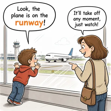 runway (uçak pisti, podyum) karikatürü — diyalogla bağlam içinde öğren