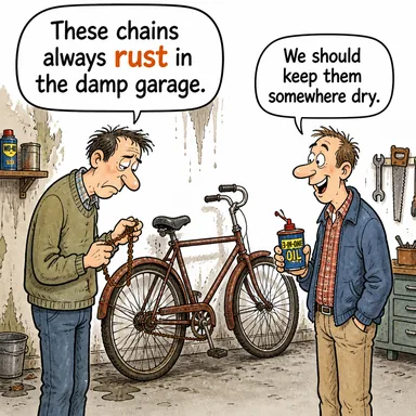 rust (paslanmak) karikatürü — diyalogla bağlam içinde öğren