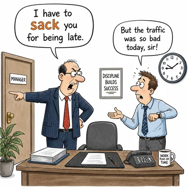 sack (işten atmak, kovmak) karikatürü — diyalogla bağlam içinde öğren
