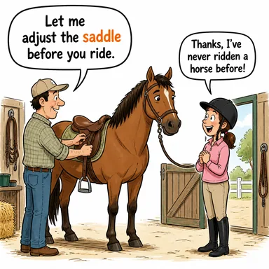saddle (eyer, semer) karikatürü — diyalogla bağlam içinde öğren