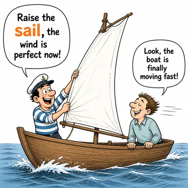 sail (yelken) karikatürü — diyalogla bağlam içinde öğren
