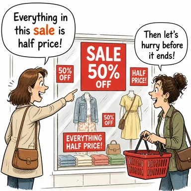 sale (satış, indirim) karikatürü — diyalogla bağlam içinde öğren
