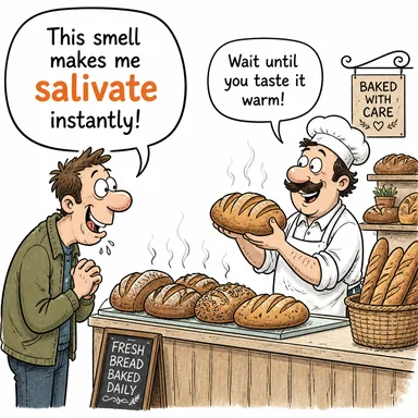 salivate (tükürük salgılamak, ağzı sulanmak) karikatürü — diyalogla bağlam içinde öğren