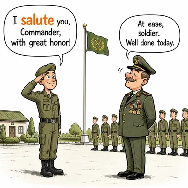 salute (selamlamak, asker selamı vermek) karikatürü — diyalogla bağlam içinde öğren