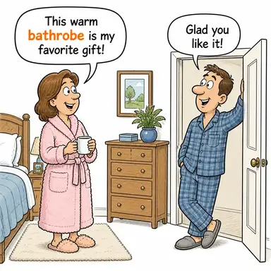 bathrobe (bornoz) karikatürü — diyalogla bağlam içinde öğren