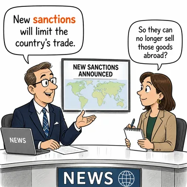 sanctions (yaptırım, müeyyide, onay) karikatürü — diyalogla bağlam içinde öğren