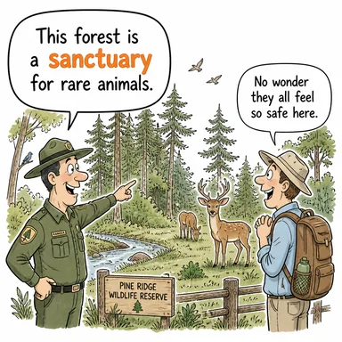 sanctuary (sığınak, barınak, koruma alanı, mabet) karikatürü — diyalogla bağlam içinde öğren