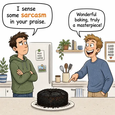 sarcasm (iğneleme, alay, kinaye) karikatürü — diyalogla bağlam içinde öğren