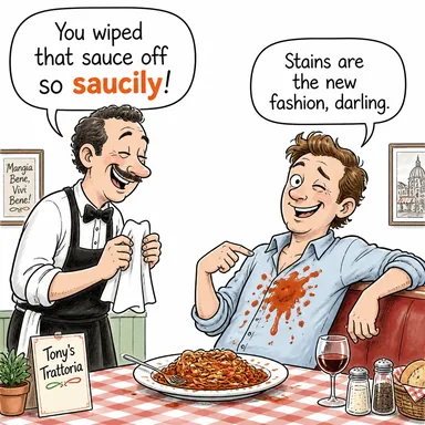 saucily (arsızca, cilveli bir şekilde) karikatürü — diyalogla bağlam içinde öğren