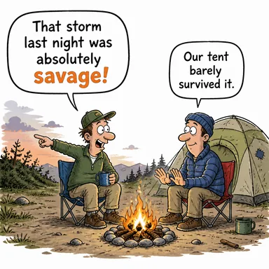 savage (vahşi, acımasız, yaban) karikatürü — diyalogla bağlam içinde öğren