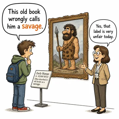 savage (vahşi insan (ilkel/kaba anlamda)) karikatürü — diyalogla bağlam içinde öğren