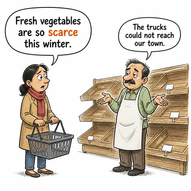 scarce (kıt, nadir, yetersiz) karikatürü — diyalogla bağlam içinde öğren