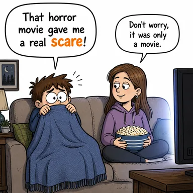 scare (korku, panik) karikatürü — diyalogla bağlam içinde öğren