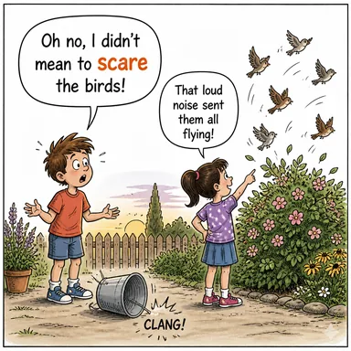 scare (korkutmak, ürkütmek) karikatürü — diyalogla bağlam içinde öğren