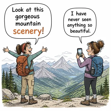 scenery (manzara, doğal görünüm, dekor) karikatürü — diyalogla bağlam içinde öğren