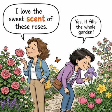 scent (koku, esans) karikatürü — diyalogla bağlam içinde öğren