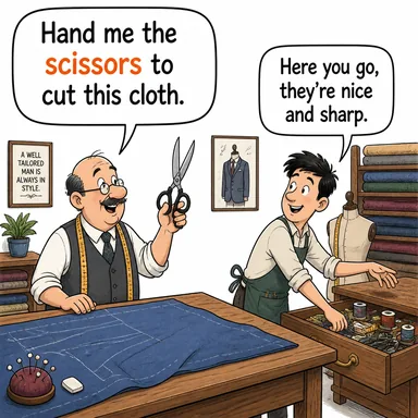 scissors (makas) karikatürü — diyalogla bağlam içinde öğren