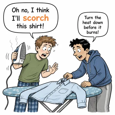 scorch (kavurmak, hafifçe yakmak, kurutmak) karikatürü — diyalogla bağlam içinde öğren