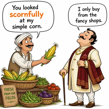 scornfully (hor görerek, küçümseyerek) karikatürü — diyalogla bağlam içinde öğren