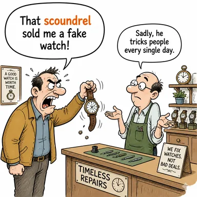 scoundrel (alçak, düzenbaz, sahtekar) karikatürü — diyalogla bağlam içinde öğren
