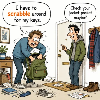 scrabble (eşelemek, tırmalamak, yoklamak) karikatürü — diyalogla bağlam içinde öğren