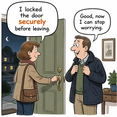 securely (güvenli bir şekilde, sıkıca, sağlamca) karikatürü — diyalogla bağlam içinde öğren