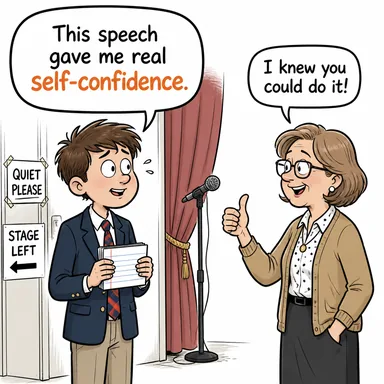 self-confidence (özgüven, kendine güven) karikatürü — diyalogla bağlam içinde öğren