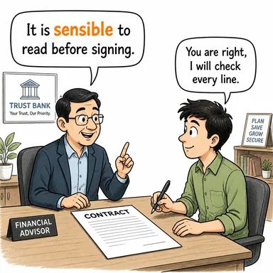 sensible (mantıklı, aklı başında, makul) karikatürü — diyalogla bağlam içinde öğren