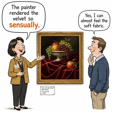 sensually (duyusal olarak, bedensel hazla) karikatürü — diyalogla bağlam içinde öğren